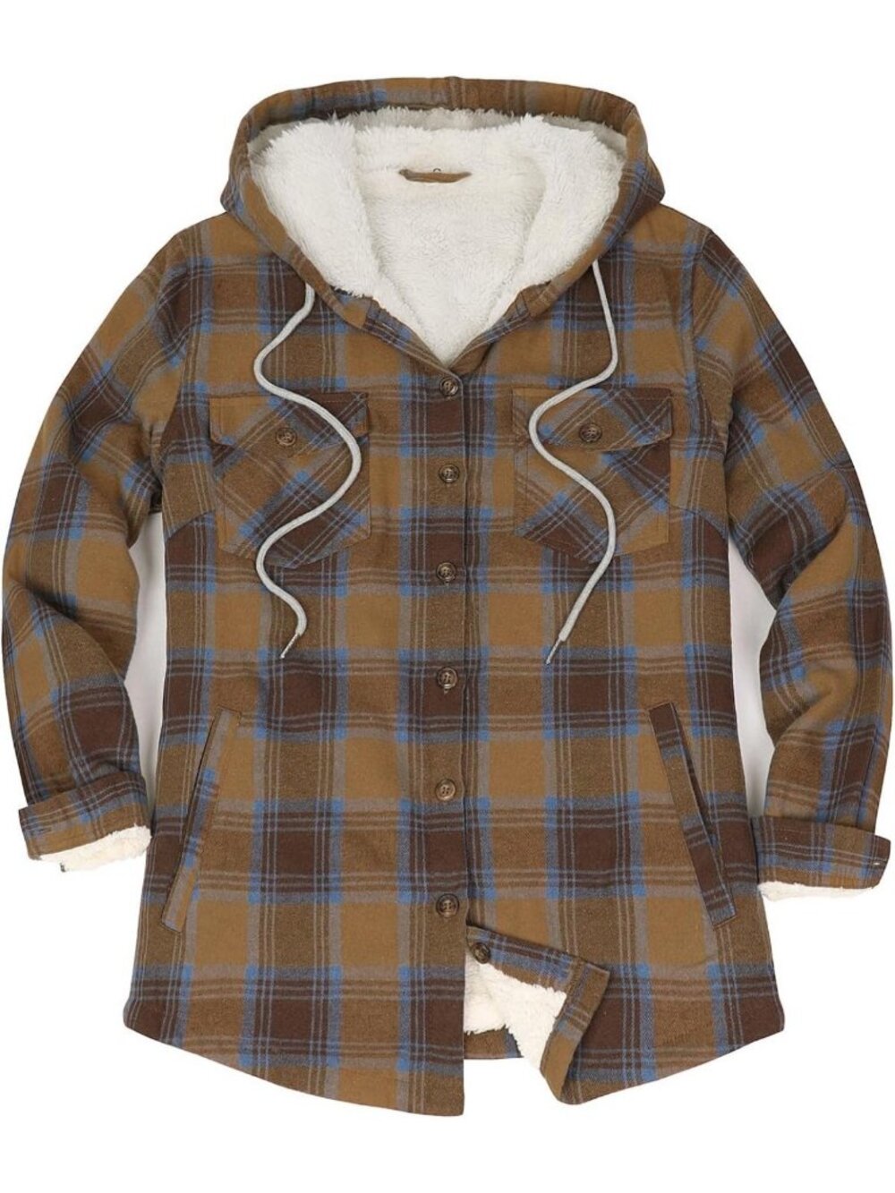 Cozy Plaid Flannel Jacket with Hood | Women's Sherpa Lined Outerwear